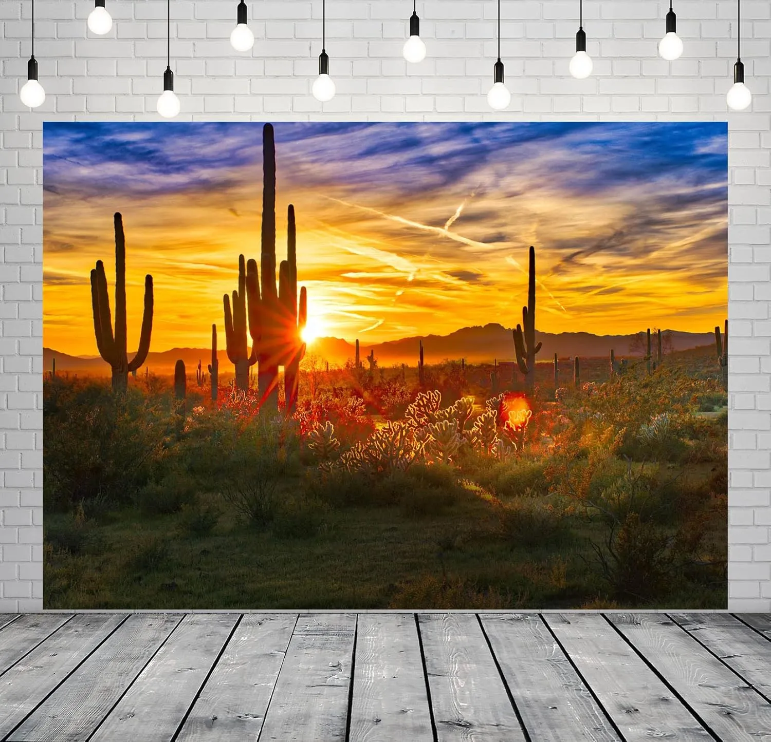 BELECO 7x5ft Fabric Arizona Desert Scenery Backdrop for Photography Saguaros Cactus Wilderness Mountains Sonoran Desert Sunset Background Western Desert Theme Party Decorations Photo Studio Props
