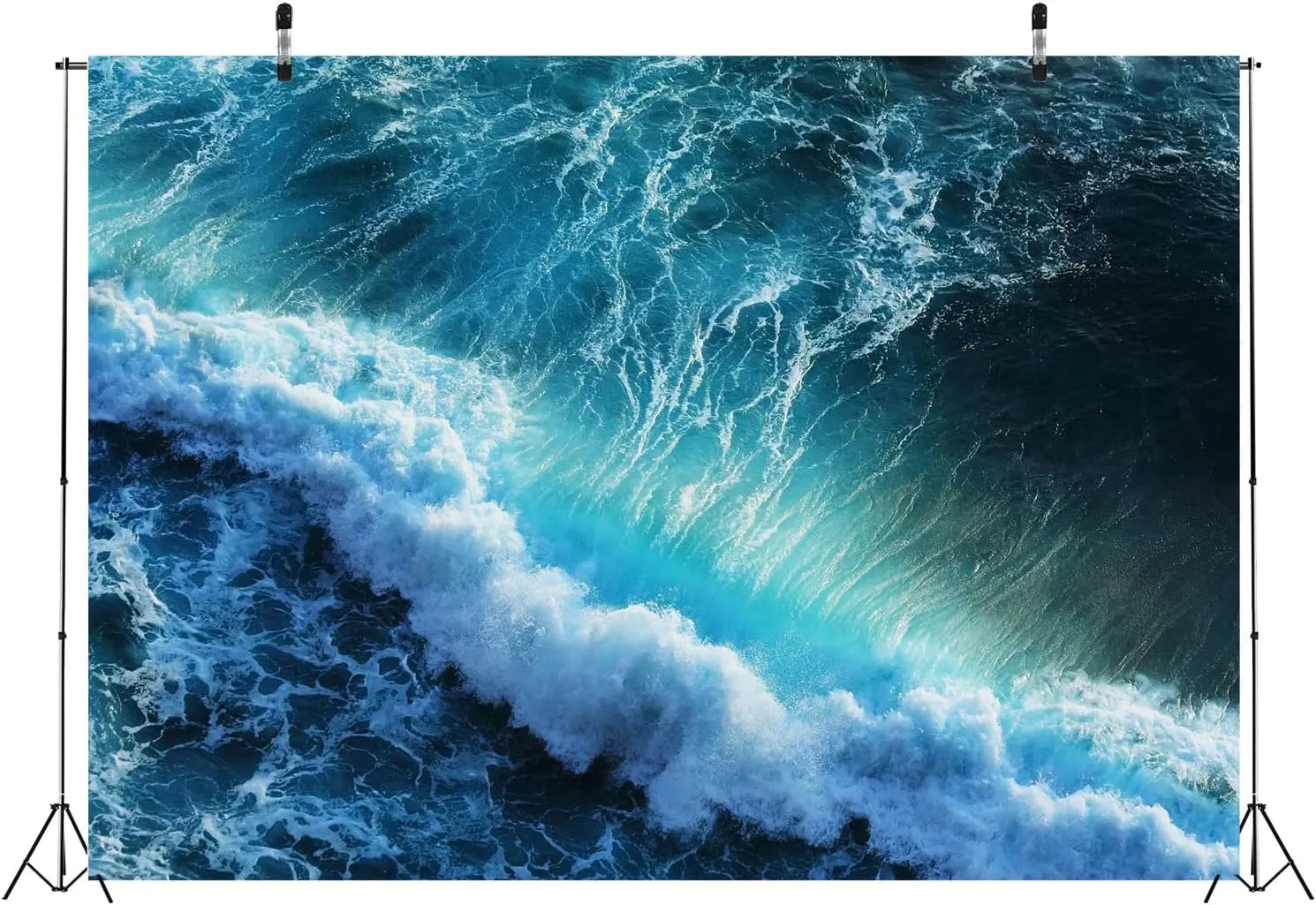 BELECO 7x5ft Fabric Ocean Waves Photography Backdrop Tropical Summer Blue Sea Splashing Wave Backdrop Surfing Wave Water Sport Background Children Baby Surfing Birthday Party Photoshoot Props