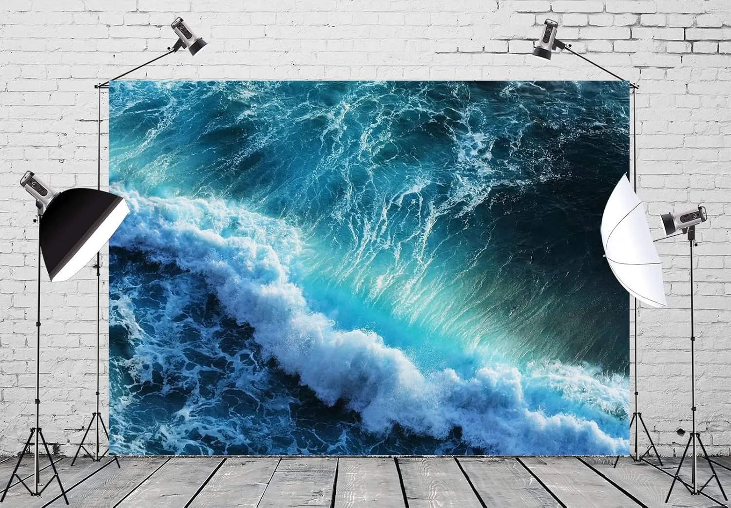BELECO 7x5ft Fabric Ocean Waves Photography Backdrop Tropical Summer Blue Sea Splashing Wave Backdrop Surfing Wave Water Sport Background Children Baby Surfing Birthday Party Photoshoot Props