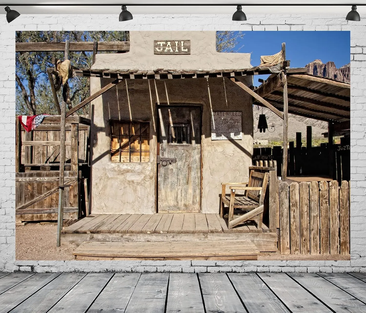 BELECO Fabric 12x8ft Western Old Jail Backdrop Goldfield Ghost Town Prison Cell Police Jail Background Arizona Wild West Theme Halloween Jail Party Decorations Portrait Photoshoot Studio Photo Props