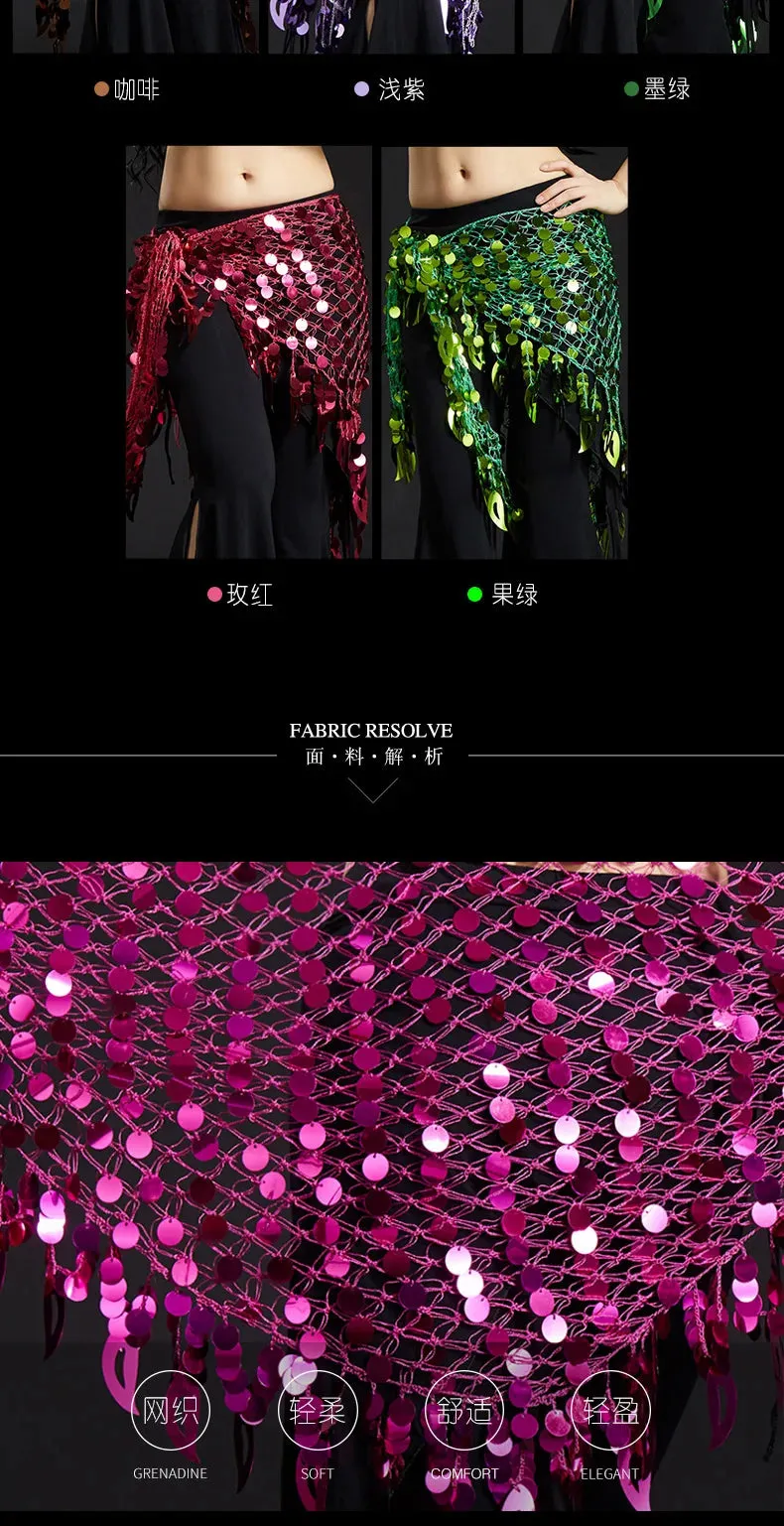 Belly Dance Hip Scarf with Sequins - New Style Costume Belt for Women