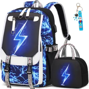 Bevalsa Backpack for Boys, School Bags for Kids, Bookbag for Boys Children Teens Backpacks for Elementary Middle High school Student, Bookbag and Lunch Bag Set with USB Charging Port
