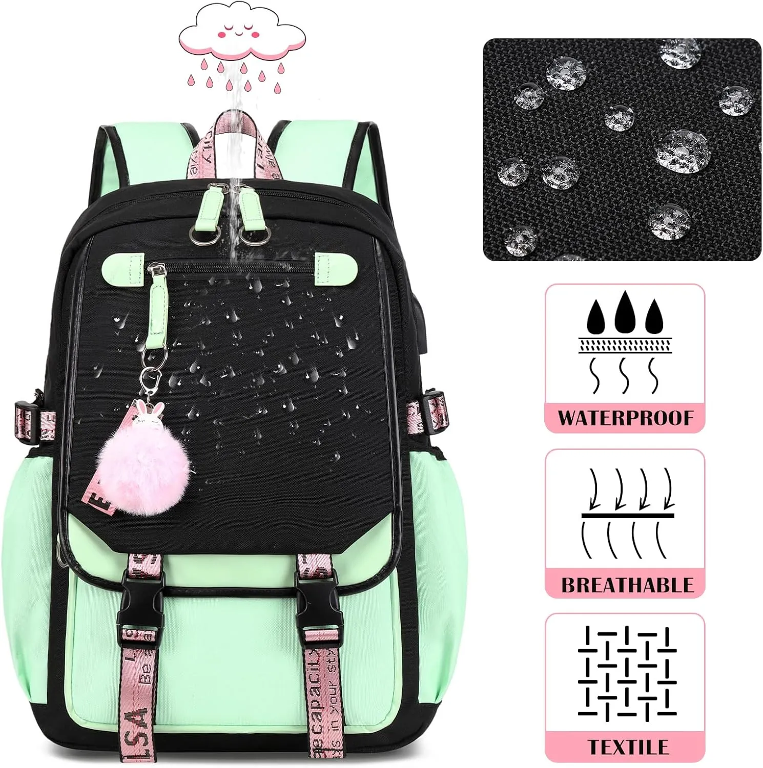 Bevalsa Girls School Backpack with Lunch Box, 21L Bookbag for Kids Elementary to Middle School Students