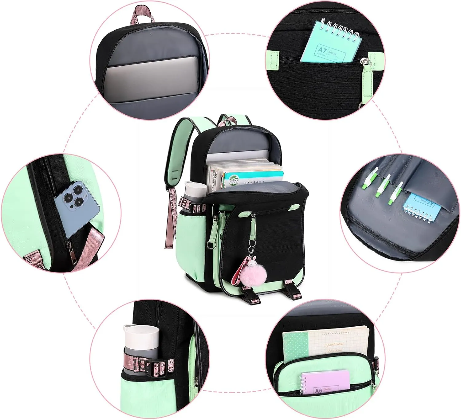 Bevalsa Girls School Backpack with Lunch Box, 21L Bookbag for Kids Elementary to Middle School Students