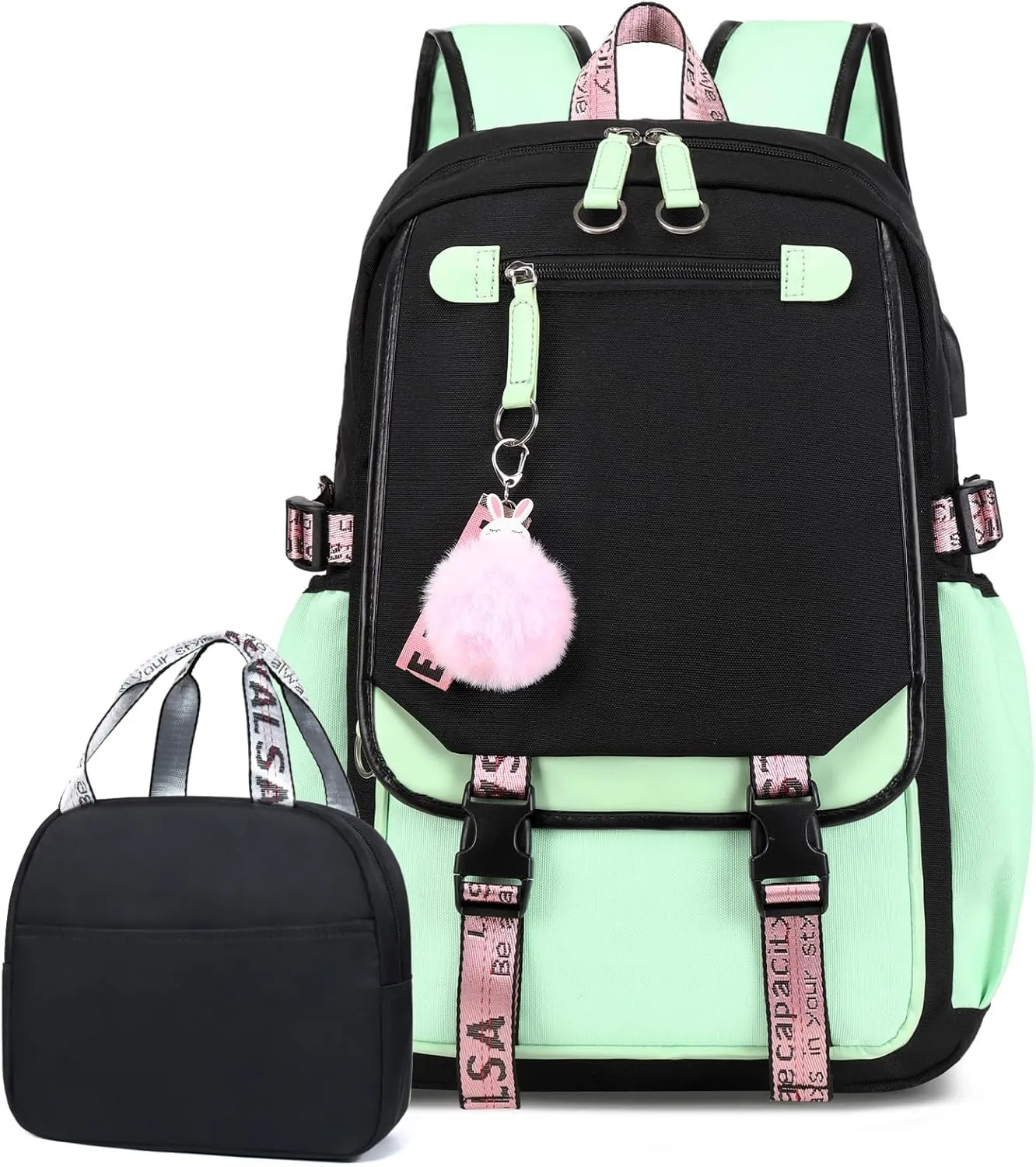 Bevalsa Girls School Backpack with Lunch Box, 21L Bookbag for Kids Elementary to Middle School Students