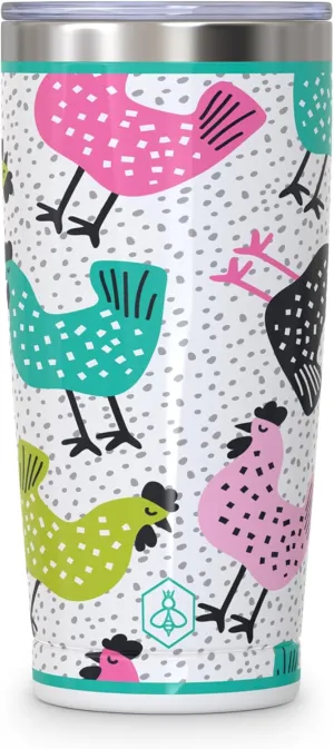 Biddlebee 20oz Insulated Coffee Tumbler – Leakproof, BPA-Free Stainless Steel Cup for Hot & Cold Drinks – Travel Mug, Birthday Gift for Women, Mom, Best Friend (Funky Chickens)