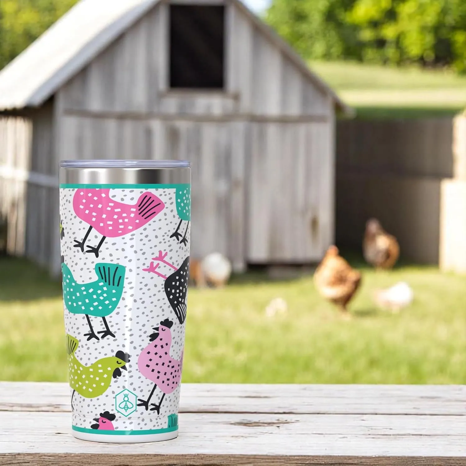 Biddlebee 20oz Insulated Coffee Tumbler – Leakproof, BPA-Free Stainless Steel Cup for Hot & Cold Drinks – Travel Mug, Birthday Gift for Women, Mom, Best Friend (Funky Chickens)