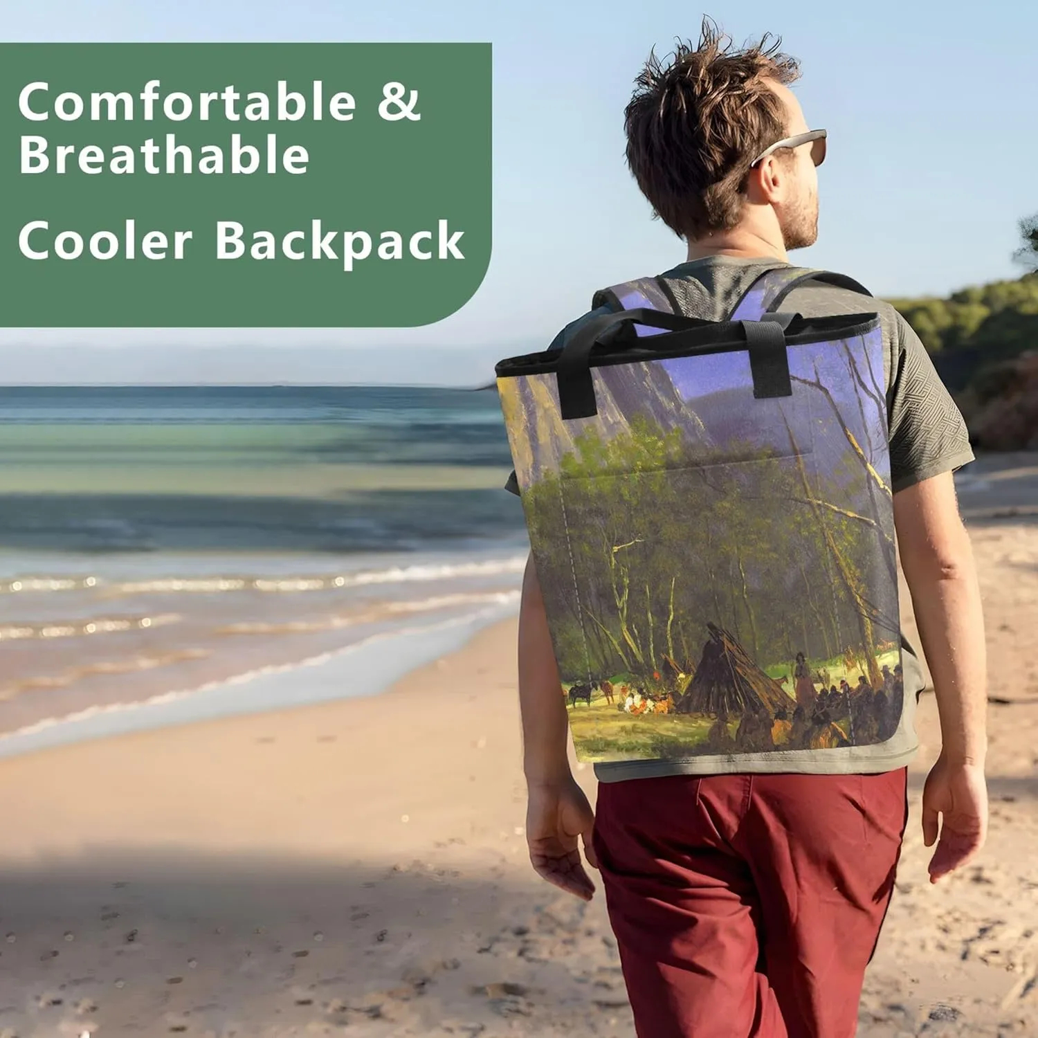 Bierstadt Indians Council Landscape Lightweight Insulated Coolers 36 Cans Insulated Ladies Lunch Bag 13.8''x5.9''x16.5