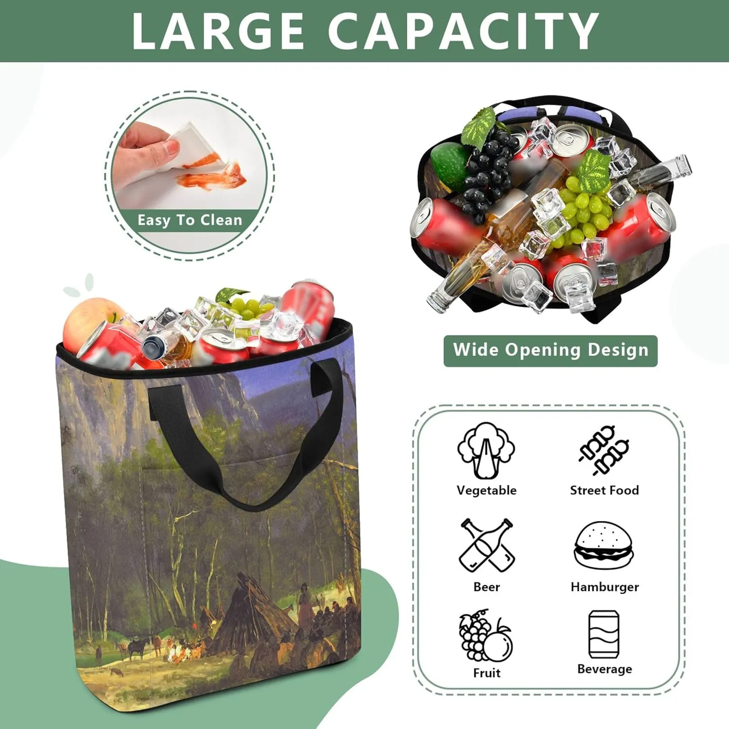 Bierstadt Indians Council Landscape Lightweight Insulated Coolers 36 Cans Insulated Ladies Lunch Bag 13.8''x5.9''x16.5