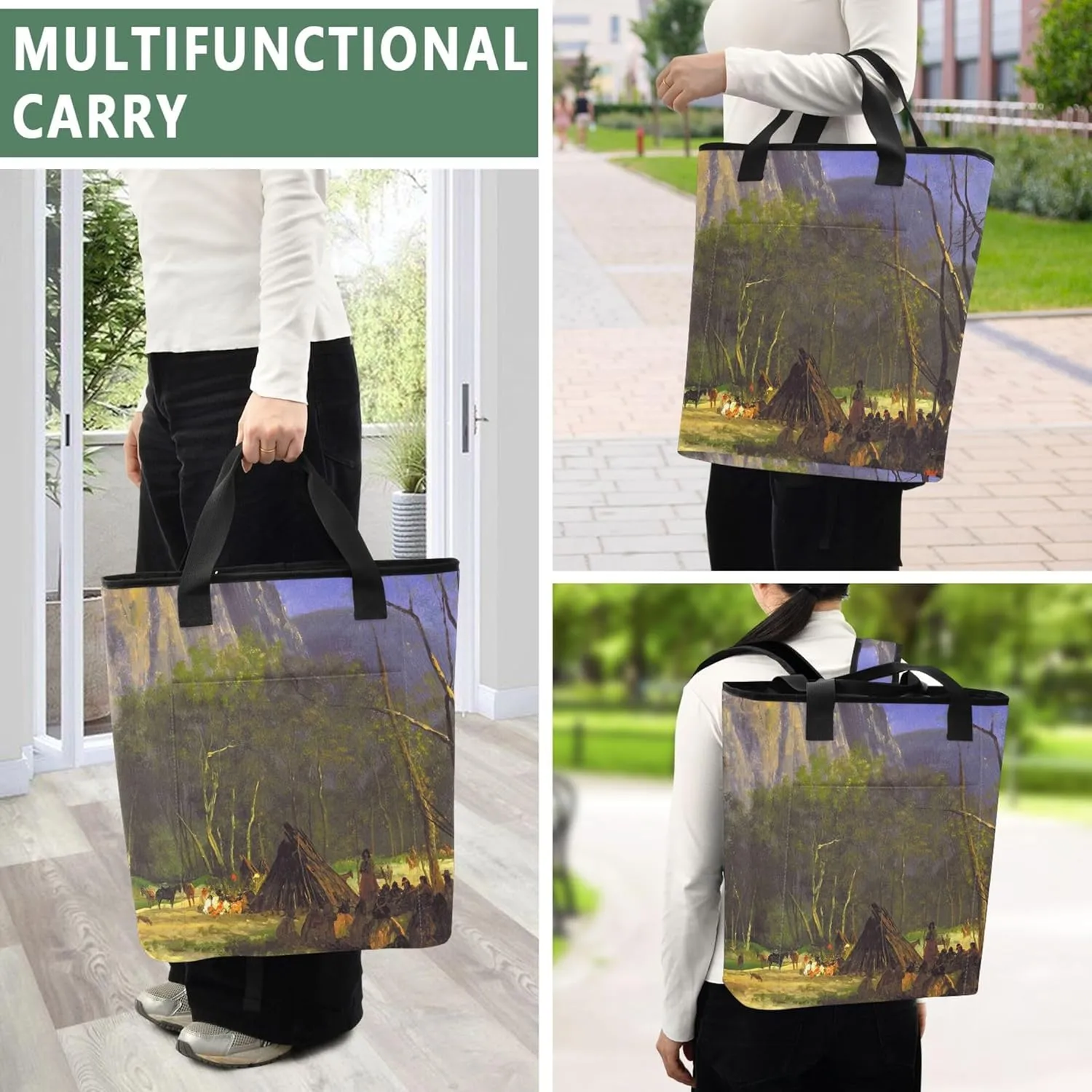 Bierstadt Indians Council Landscape Lightweight Insulated Coolers 36 Cans Insulated Ladies Lunch Bag 13.8''x5.9''x16.5