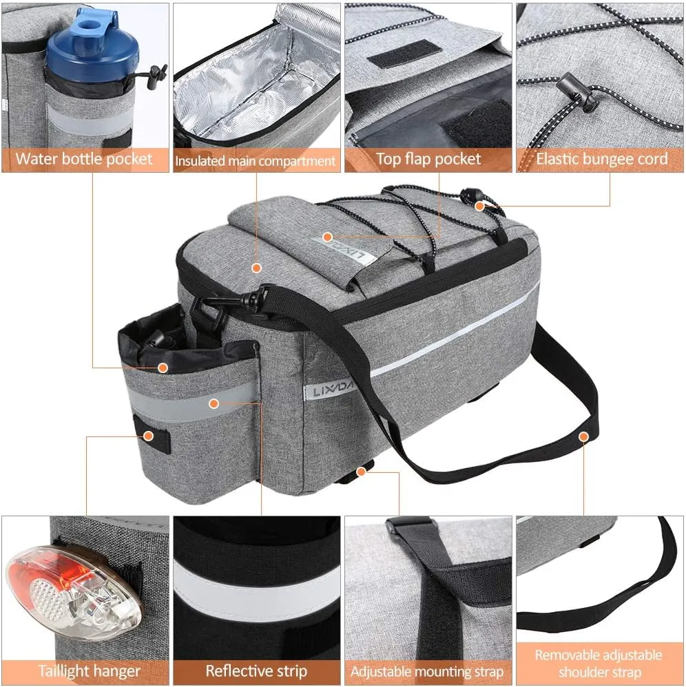 Bike Trunk Cooler Bag Insulated Rear Rack Storage Reflective for Riding Night Cycling (Dark blue)