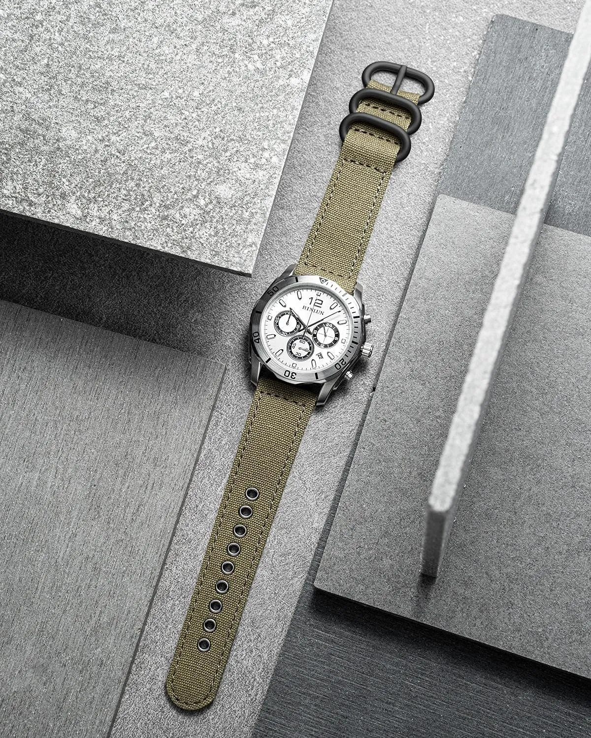 BINLUN Canvas Watch Bands Replacement Sail Cloth Cotton Fabric Watch Straps Soft Quick Release Watchbands in Black Khaki Army Green Blue with Black/Silver Buckle for Men Women 18/20/22/24mm