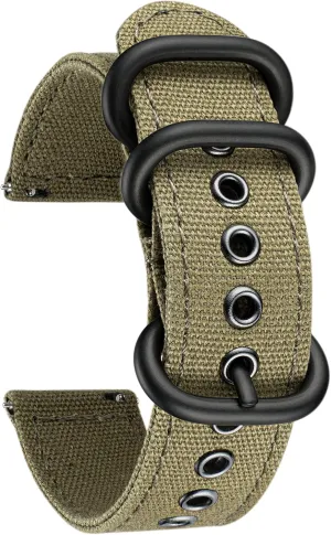 BINLUN Canvas Watch Bands Replacement Sail Cloth Cotton Fabric Watch Straps Soft Quick Release Watchbands in Black Khaki Army Green Blue with Black/Silver Buckle for Men Women 18/20/22/24mm