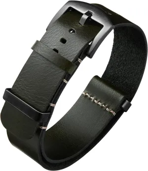 BINLUN Leather Watch Band Crazy Horse Oiled Leather Watch Straps 18mm 19mm 20mm 21mm 22mm 24mm Replacement One-Piece Watchbands for Men and Women Silver & Black Buckle