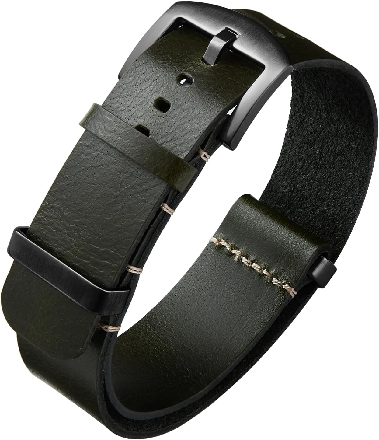 BINLUN Leather Watch Band Crazy Horse Oiled Leather Watch Straps 18mm 19mm 20mm 21mm 22mm 24mm Replacement One-Piece Watchbands for Men and Women Silver & Black Buckle