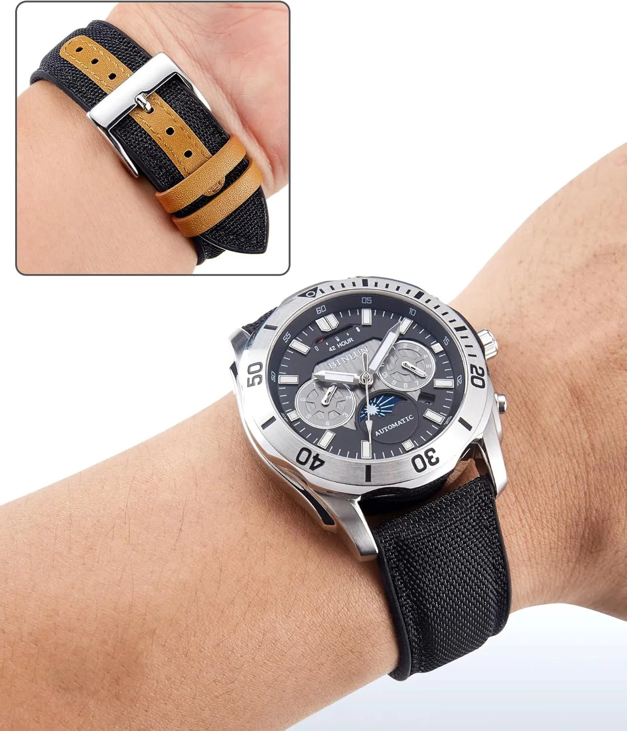 BINLUN Nylon Silicone Watch Bands 18mm 19mm 20mm 21mm 22mm Quick Release Canvas Rubber Hybrid Watch Strap Replacement Watchband for Men Women 9 Colors Silver/Black Buckle