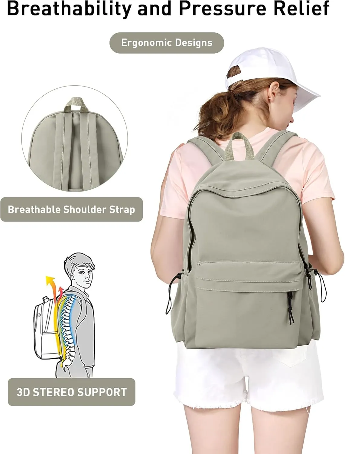BJLFS Green School Backpack for Girls Water Resistant High School Book Bag Simple Backpack for Teens Boys Girls, Lightweight Simple Middle School Back Pack Daypack