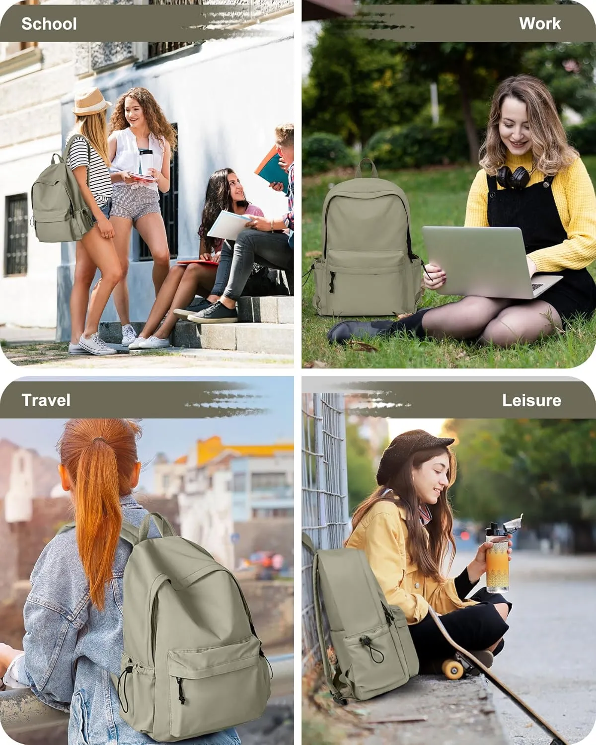 BJLFS Green School Backpack for Girls Water Resistant High School Book Bag Simple Backpack for Teens Boys Girls, Lightweight Simple Middle School Back Pack Daypack