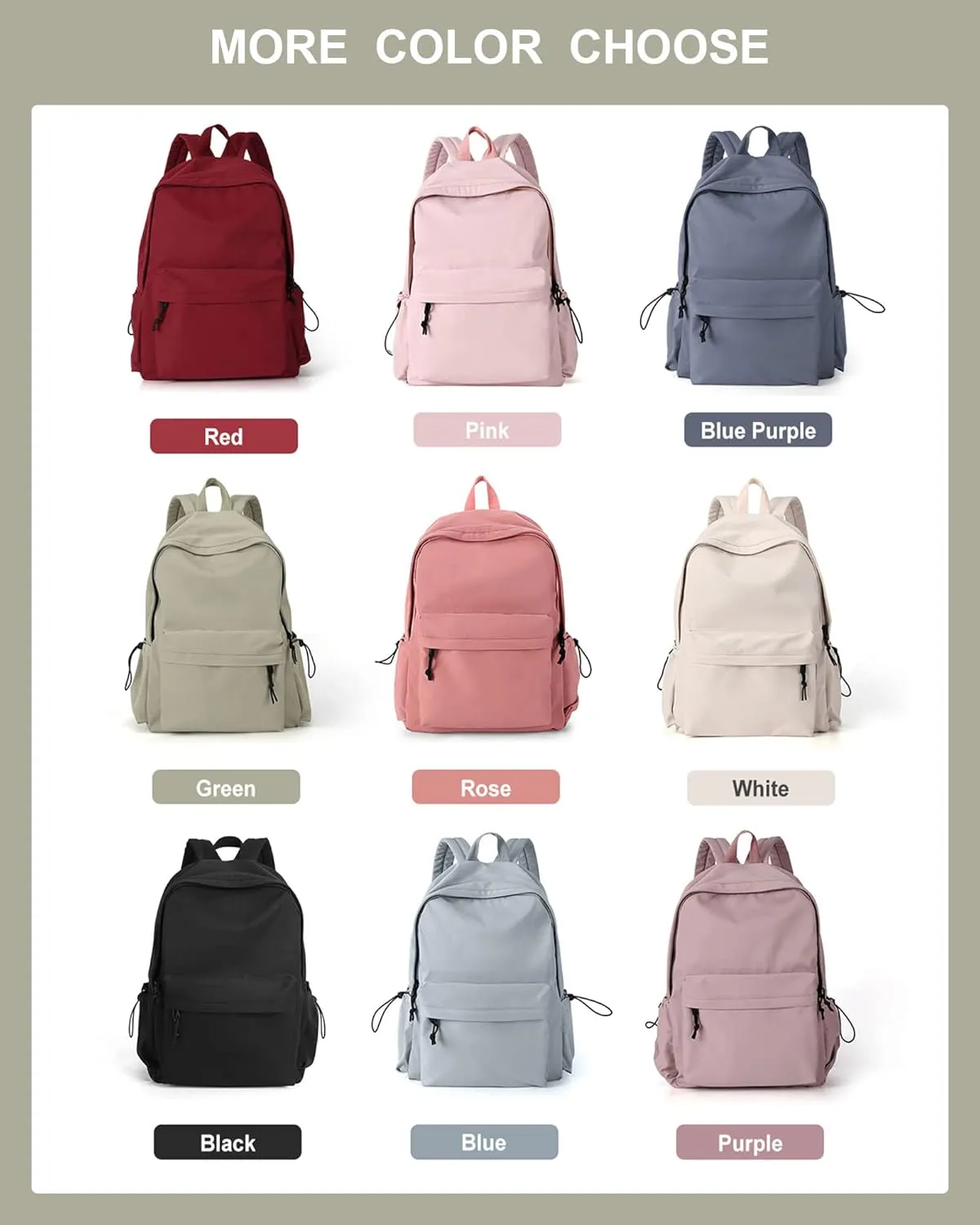 BJLFS Green School Backpack for Girls Water Resistant High School Book Bag Simple Backpack for Teens Boys Girls, Lightweight Simple Middle School Back Pack Daypack