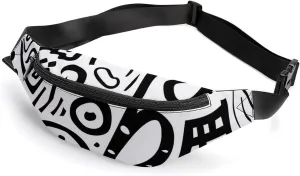 Black And White Graffiti Painting Crossbody Fanny Pack Waist Packs Adjustable Shoulder Bags Sling Bag for Hiking Running Cycling