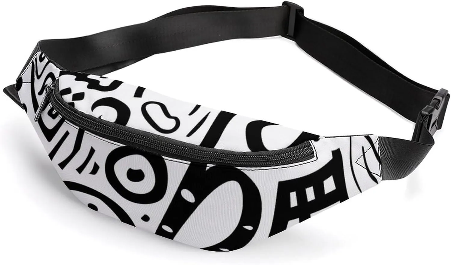 Black And White Graffiti Painting Crossbody Fanny Pack Waist Packs Adjustable Shoulder Bags Sling Bag for Hiking Running Cycling