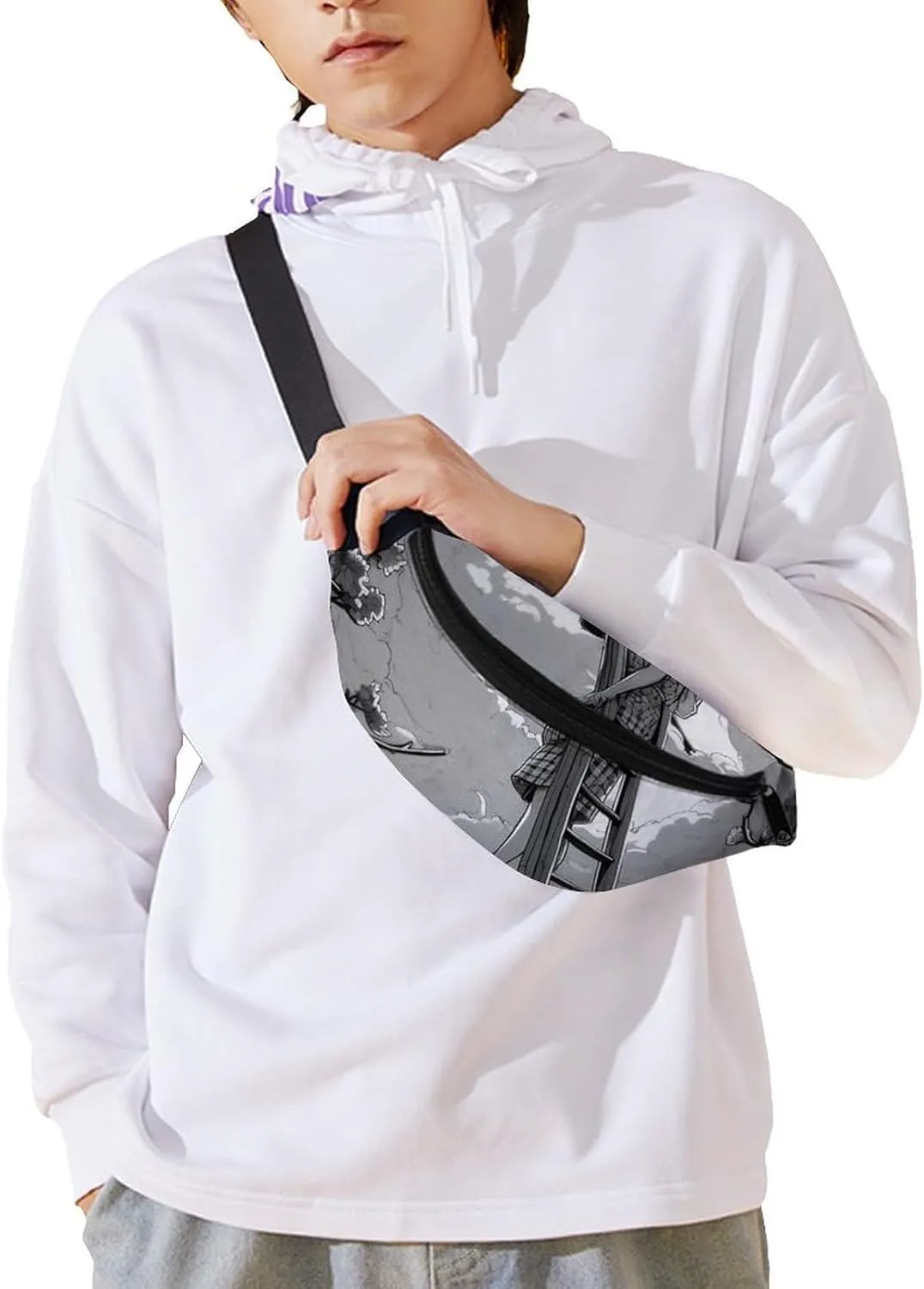 Black And White Illustration Fanny Pack for Women Men Waist Bag Waterproof Belt Bag with Adjustable Strap
