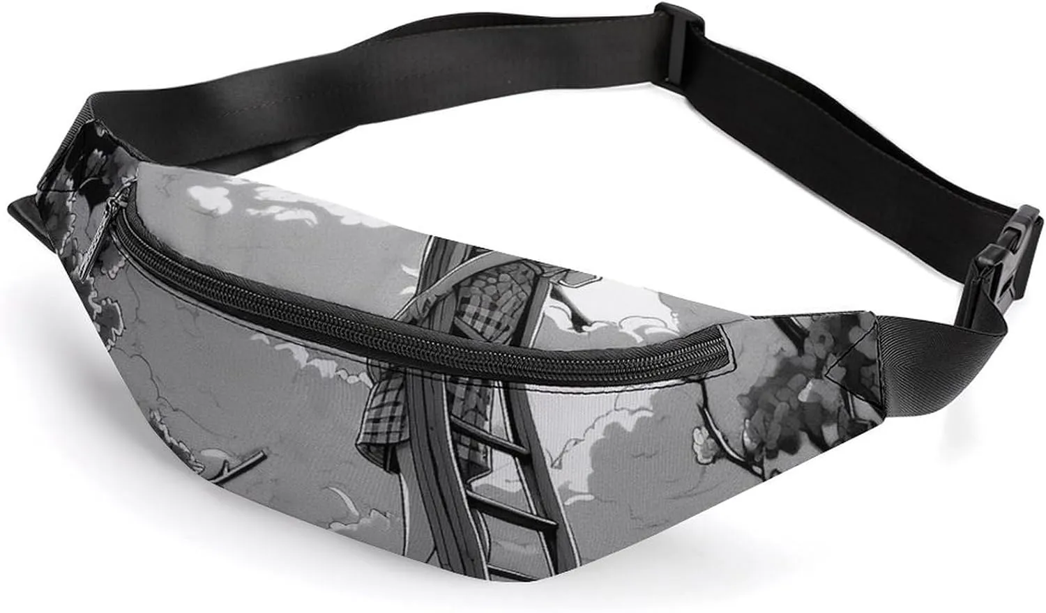 Black And White Illustration Fanny Pack for Women Men Waist Bag Waterproof Belt Bag with Adjustable Strap