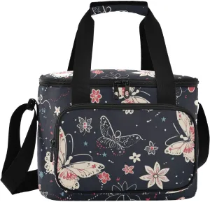 Black Colorful Butterflies Large Capacity Mens Lunch Bag Crossbody Large Lunch Tote Bag for Adults