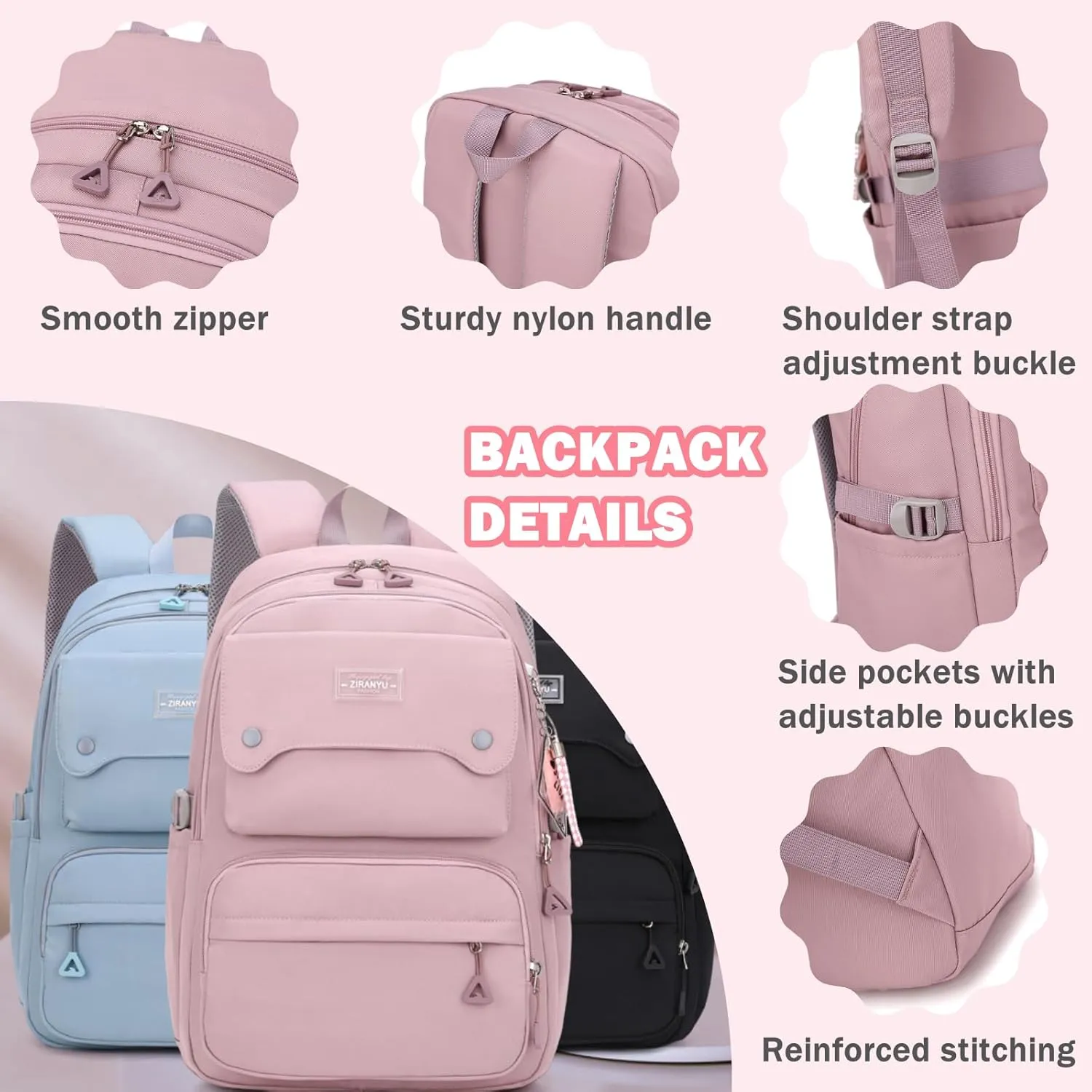 Black Girls School Backpack,Kids Backpack for Teen Girls Elementary Middle School Bookbag Multi-pocket Fashion Daypack