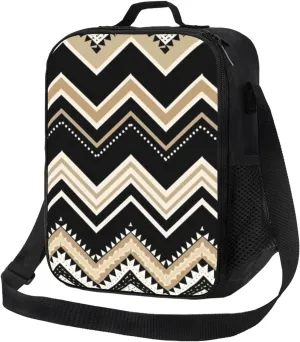 Black White Tan Zigzag Lunch Bag for Men Women Insulated Lunch Box for Adult Reusable Lunch Tote Bags Large Capacity Lunch Case Leakproof Cooler Lunch Container for Work Travel Office