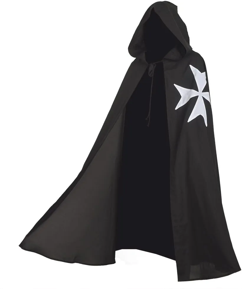 BLESSUME Medieval Hospitaller Hood Robe Templar Knight Cloak Halloween Costume Cape Unisex