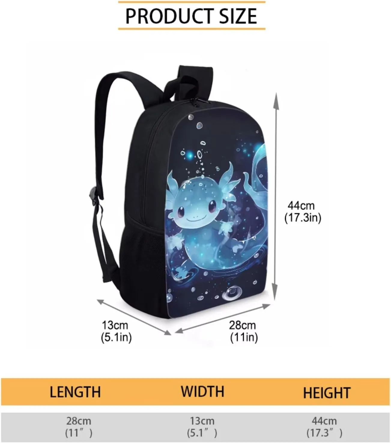 Blue Axolotl Backpack with Lunch Box Kids Girls 4 Grade Preppy Elementary School Bookbag and Lunch Bag Set 6-8/8-10/10-12 Middle Student Back Pack Lunchbox Pencil Case Book Bags Schoolbag