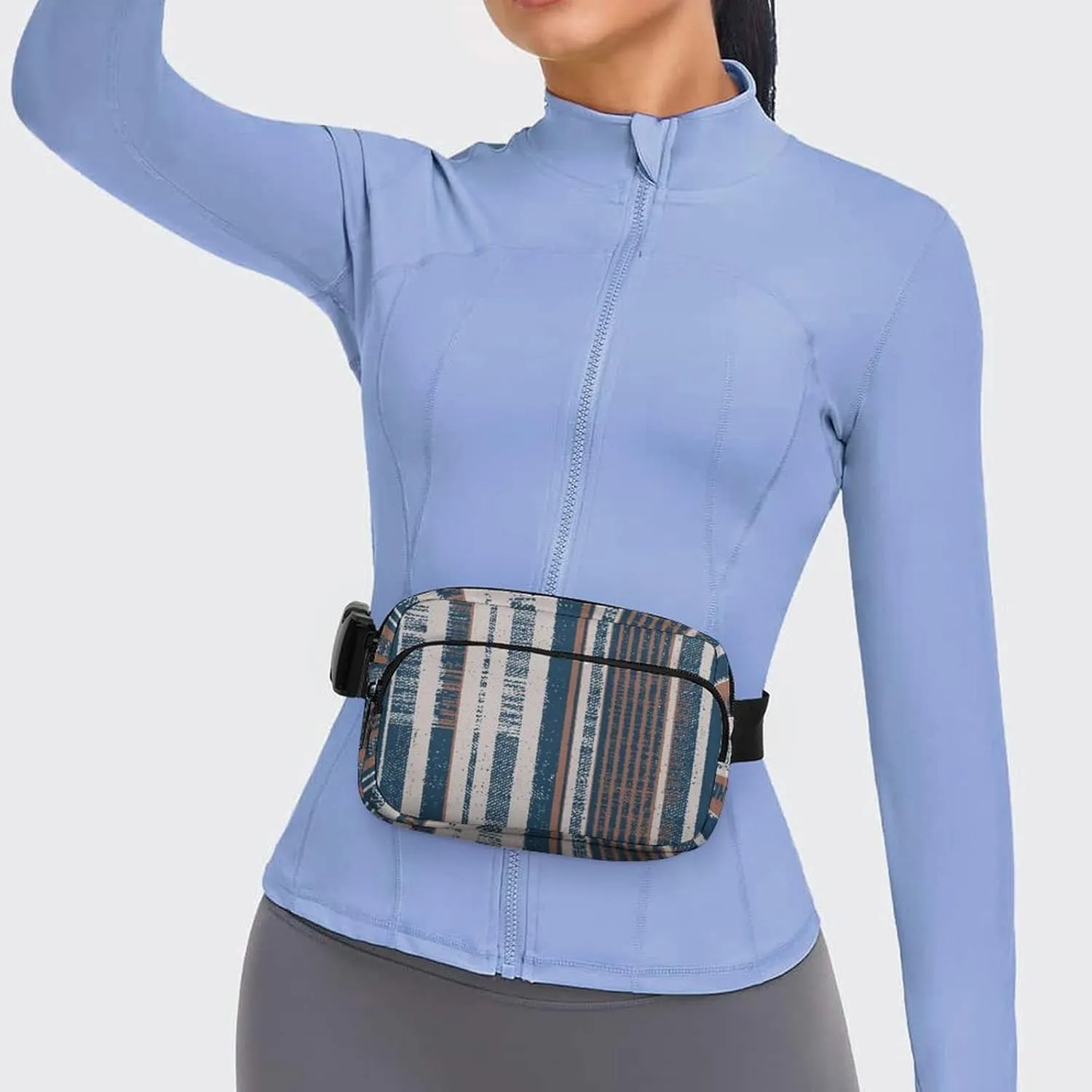 Blue Brown Vertical Stripes Belt Bag Fanny Pack for Women Men Colored Crossbody Waist Bag Pack Adjustable Casual Bag for Travel Running Workout Cycling
