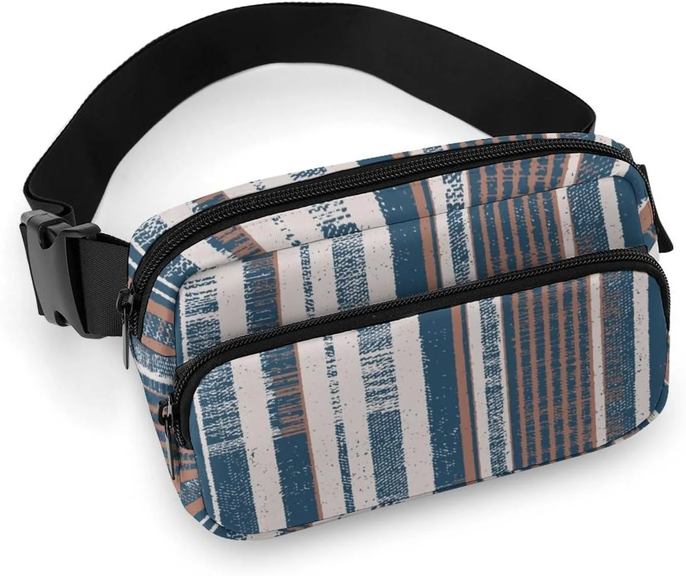 Blue Brown Vertical Stripes Belt Bag Fanny Pack for Women Men Colored Crossbody Waist Bag Pack Adjustable Casual Bag for Travel Running Workout Cycling