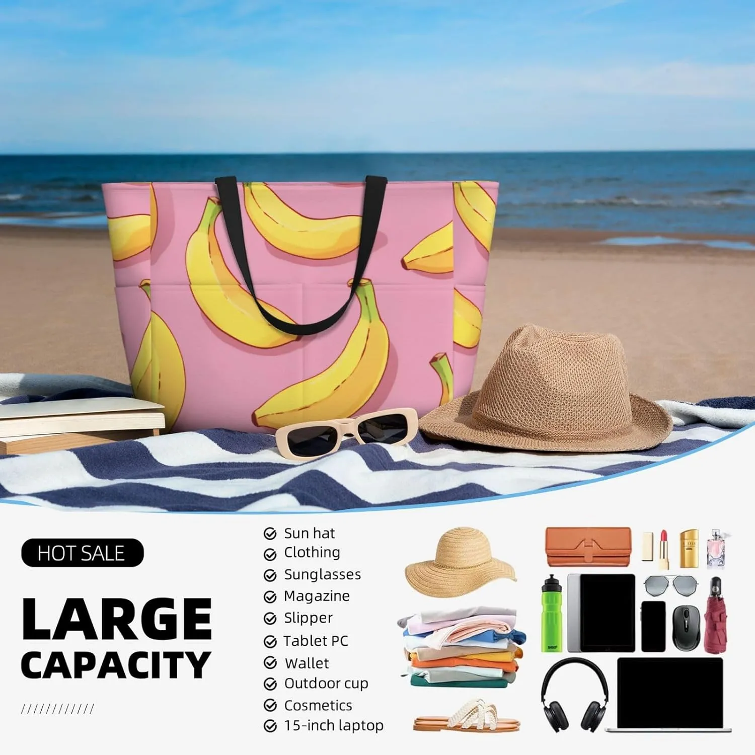 Blue Texture Wallpaper Printed Multi functional Beach Bag Wide and Waterproof Travel Handbag