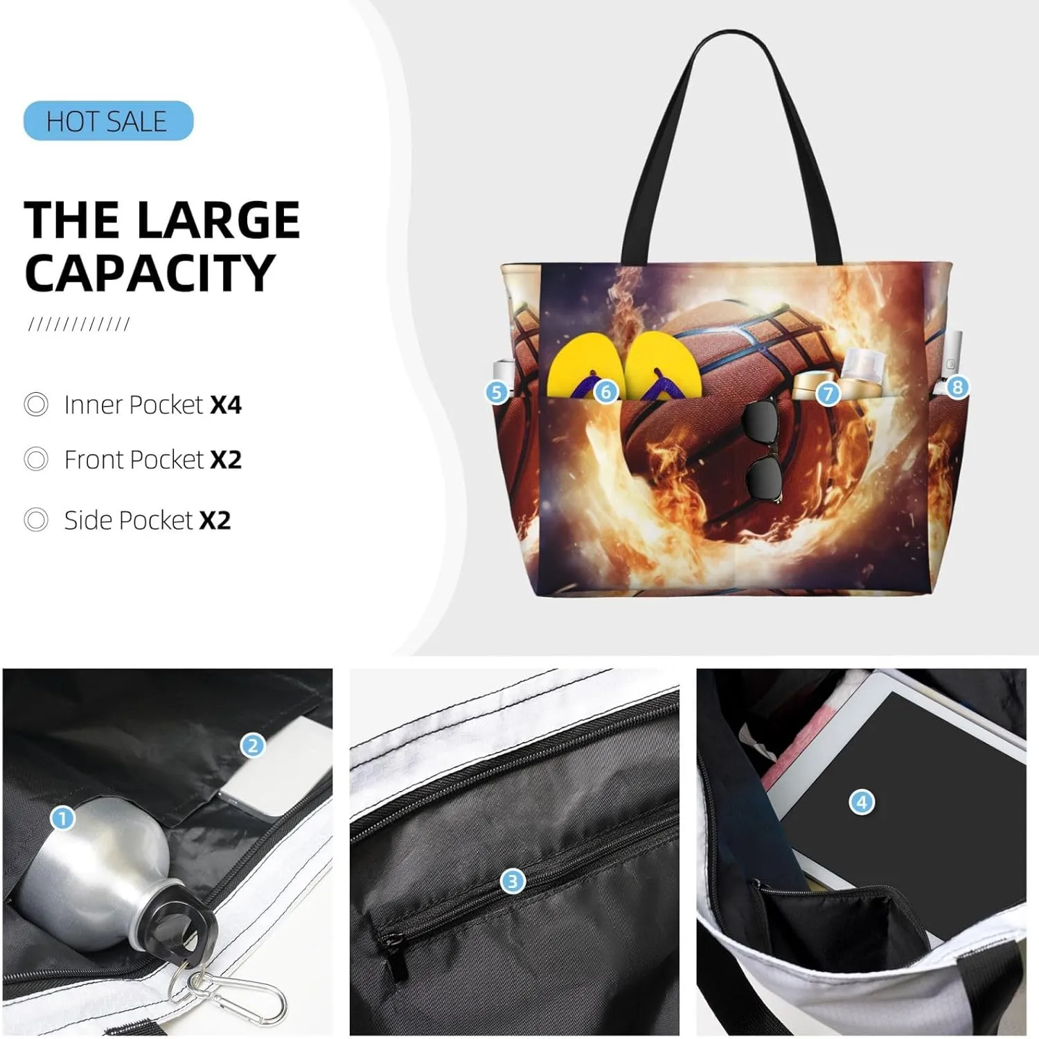 Blue Texture Wallpaper Printed Multi functional Beach Bag Wide and Waterproof Travel Handbag