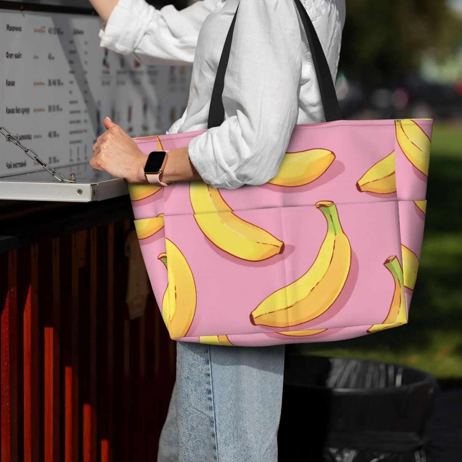 Blue Texture Wallpaper Printed Multi functional Beach Bag Wide and Waterproof Travel Handbag