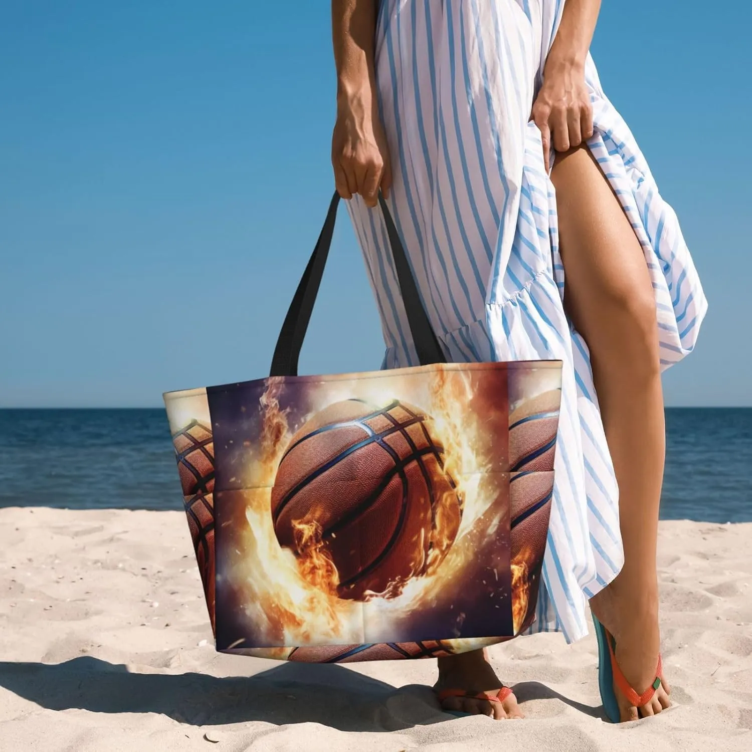 Blue Texture Wallpaper Printed Multi functional Beach Bag Wide and Waterproof Travel Handbag