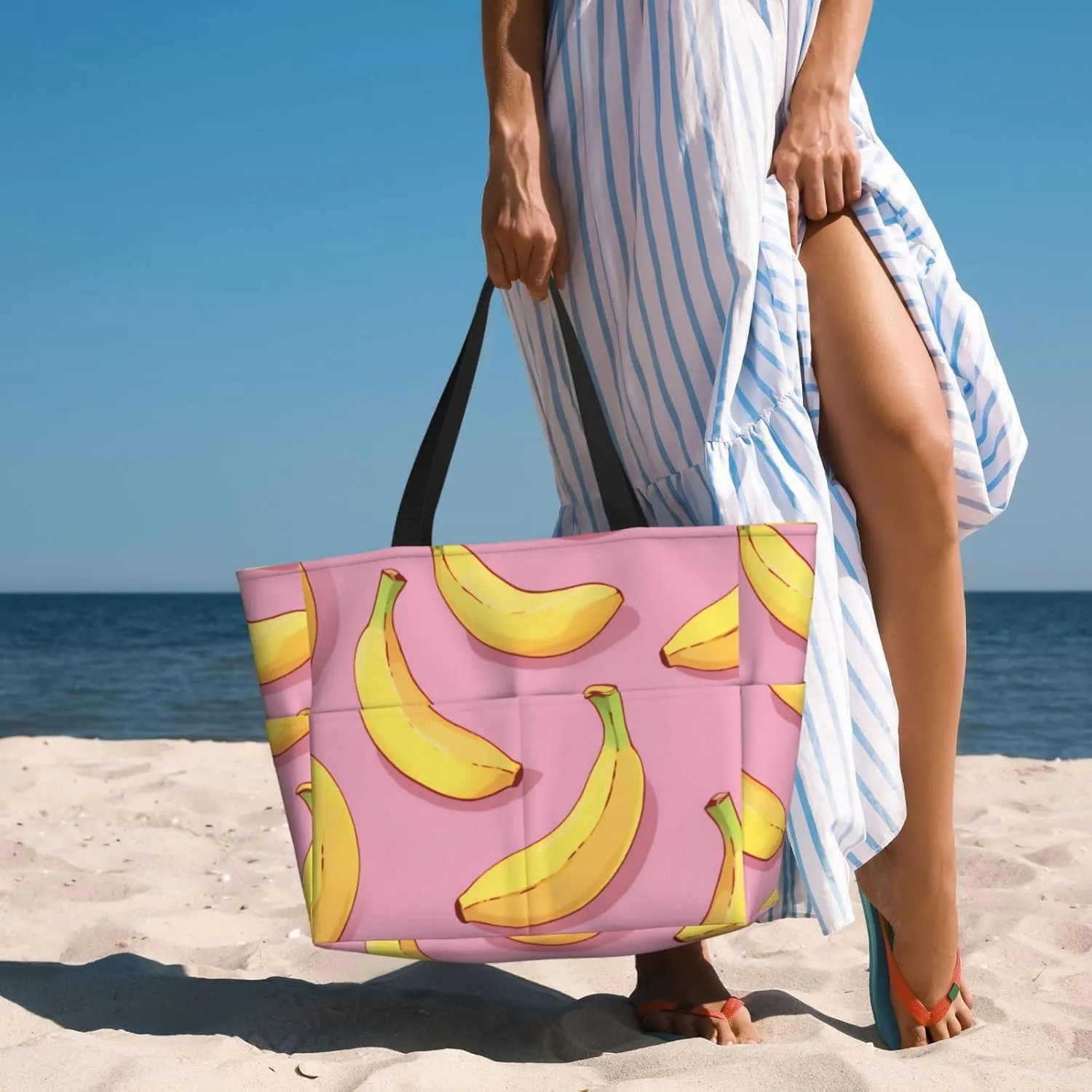 Blue Texture Wallpaper Printed Multi functional Beach Bag Wide and Waterproof Travel Handbag