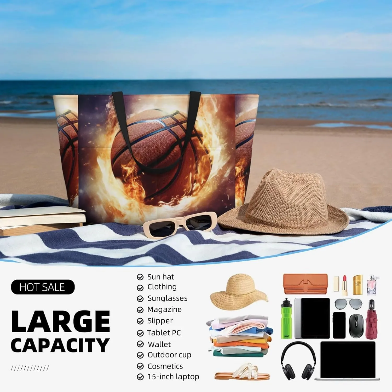 Blue Texture Wallpaper Printed Multi functional Beach Bag Wide and Waterproof Travel Handbag