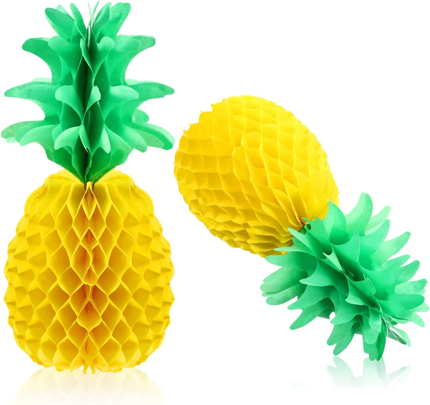 Blulu 10 Packs Pineapple Decorations 14 Inch Pineapple Honeycomb Centerpieces Tissue Paper Table Hanging Decoration for Hawaiian Luau Party Supplies Favors
