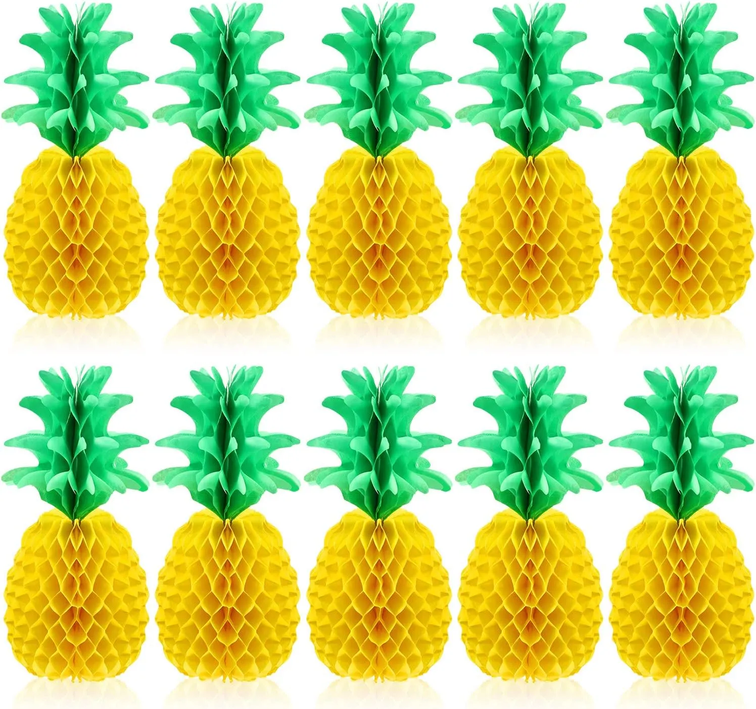 Blulu 10 Packs Pineapple Decorations 14 Inch Pineapple Honeycomb Centerpieces Tissue Paper Table Hanging Decoration for Hawaiian Luau Party Supplies Favors