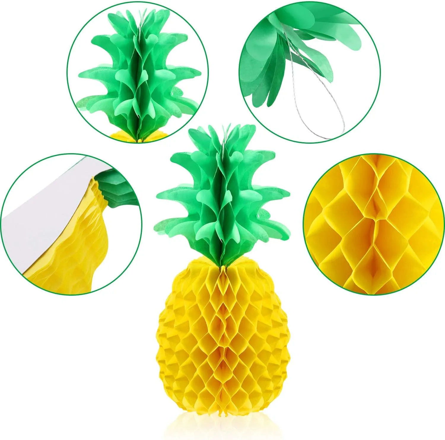 Blulu 10 Packs Pineapple Decorations 14 Inch Pineapple Honeycomb Centerpieces Tissue Paper Table Hanging Decoration for Hawaiian Luau Party Supplies Favors