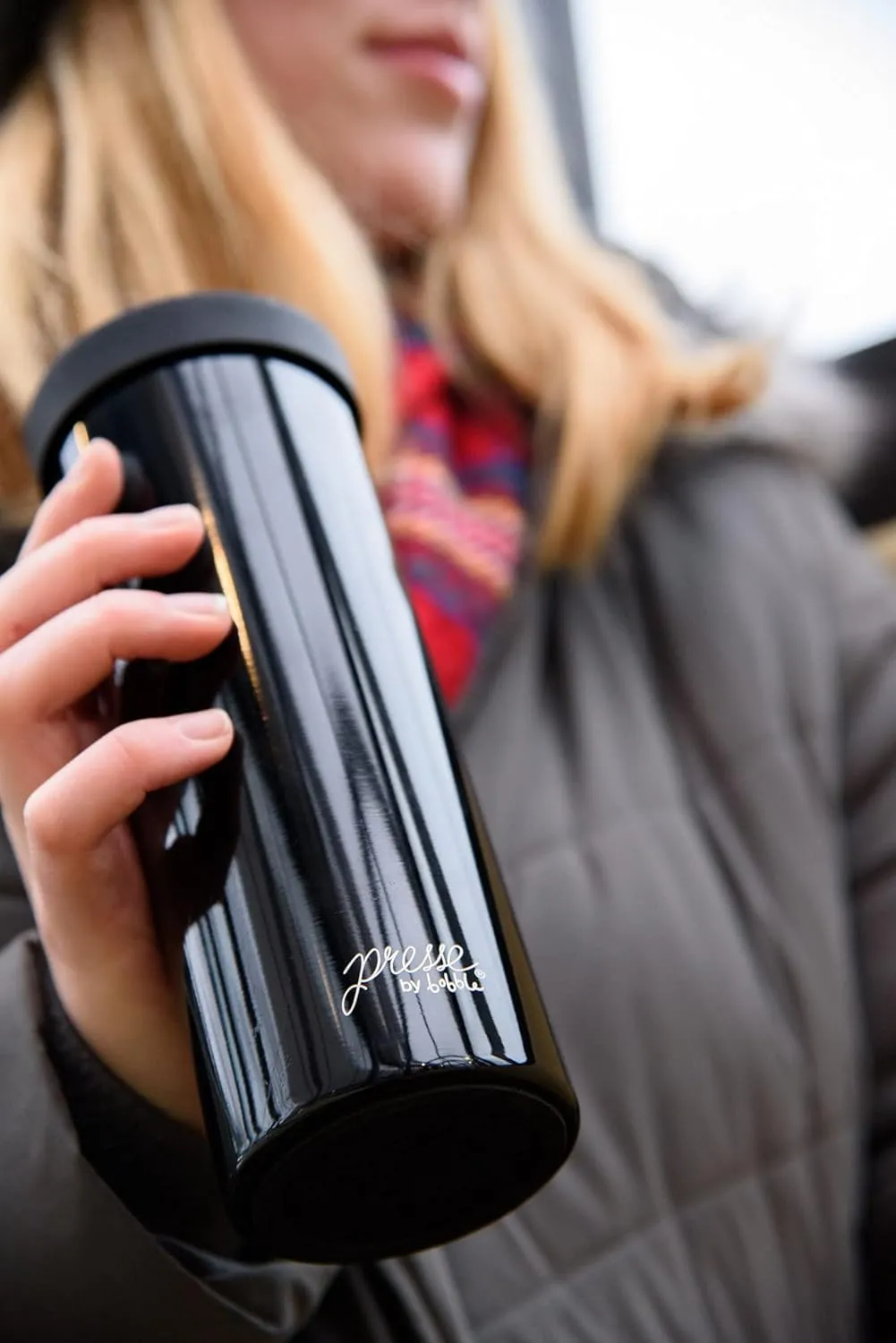 bobble French Coffee Presse, On-The-Go use, Quick Brew, Slim Design, Triple Wall Insulation, 14 oz (Stainless Steel)
