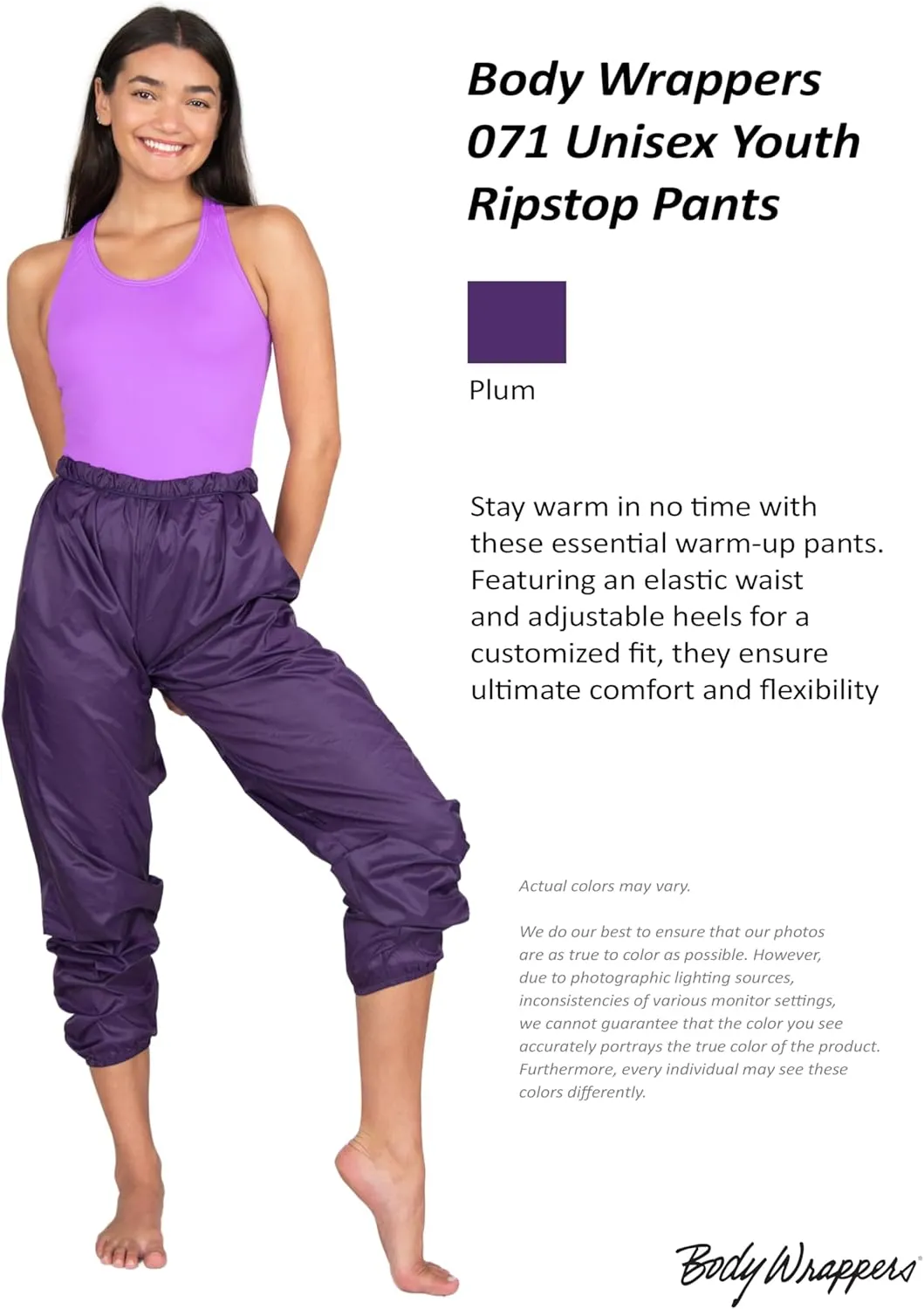 Body Wrappers - Unisex Ripstop Warm Up Pants for Boys & Girls - Style 071