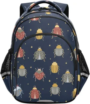 Boho Beetles and Star Backpack for Kids Elementary School Bag Boys Girls Bookbag Travel Backpack Daypack