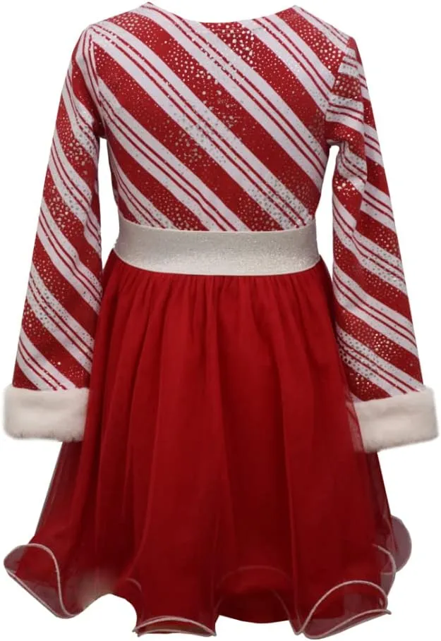 Bonnie Jean Girl's Christmas Holiday Dress - Candy Cane Striped Santa Dress for Baby Toddler Little and Big Girls