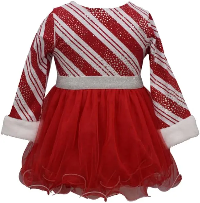 Bonnie Jean Girl's Christmas Holiday Dress - Candy Cane Striped Santa Dress for Baby Toddler Little and Big Girls