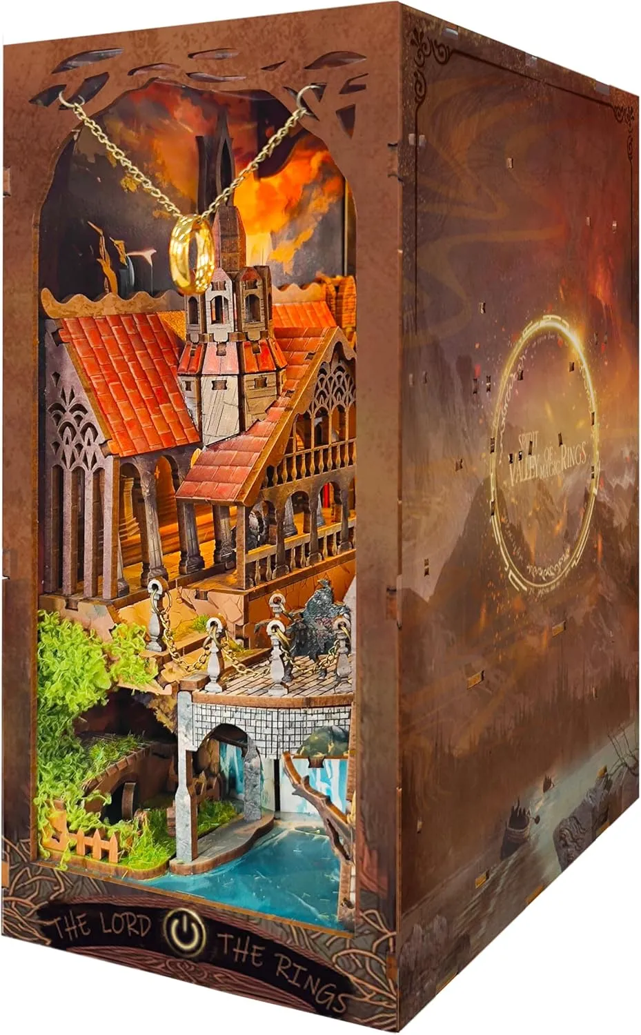 Book nooks DIY Dollhouse Kit for Adults 3D Stereo Assembly Night Light Sensing Wooden Bookend Jigsaw Building Model Gifts for Family,Friends (The Lord The Ring)