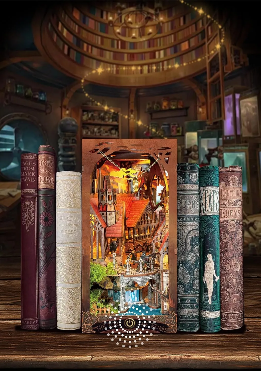 Book nooks DIY Dollhouse Kit for Adults 3D Stereo Assembly Night Light Sensing Wooden Bookend Jigsaw Building Model Gifts for Family,Friends (The Lord The Ring)